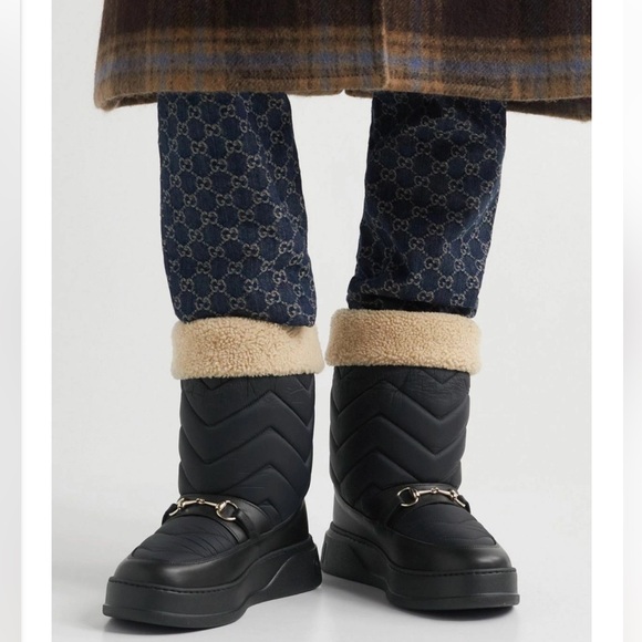 Gucci Horsebit Shearling-Trimmed Quilted Nylon and Leather Boots-Black - Picture 8 of 10